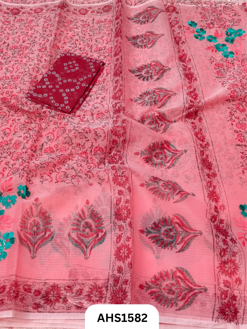Kota Cotton Embroidery + Printed Saree