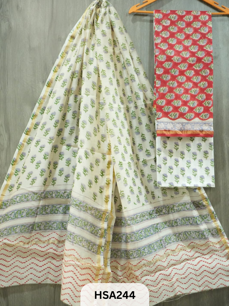 CHANDERI SILK  HAND BLOCK PRINTED SUIT | 3 PCS