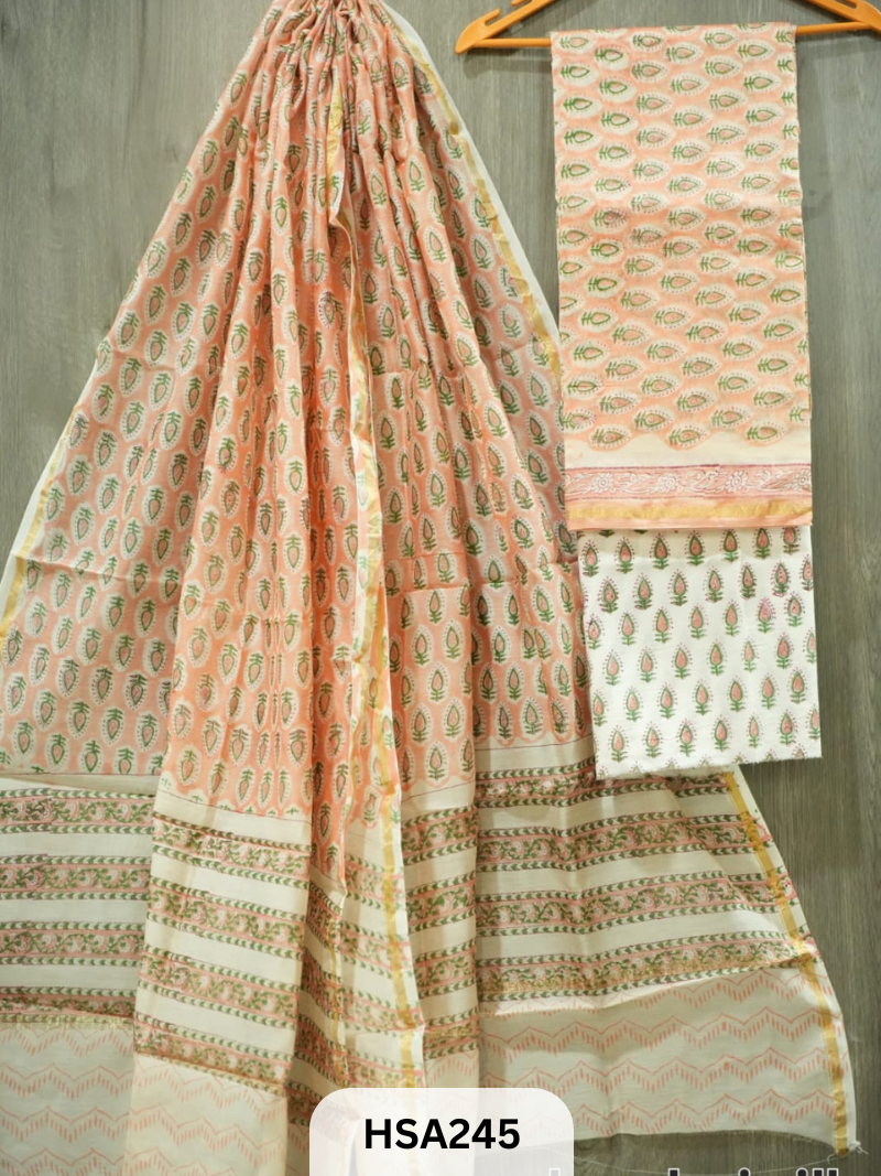 CHANDERI SILK  HAND BLOCK PRINTED SUIT | 3 PCS