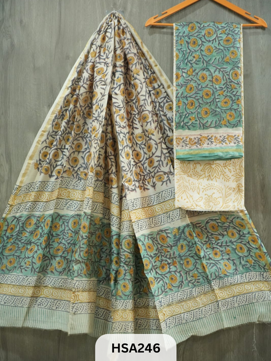 CHANDERI SILK  HAND BLOCK PRINTED SUIT | 3 PCS
