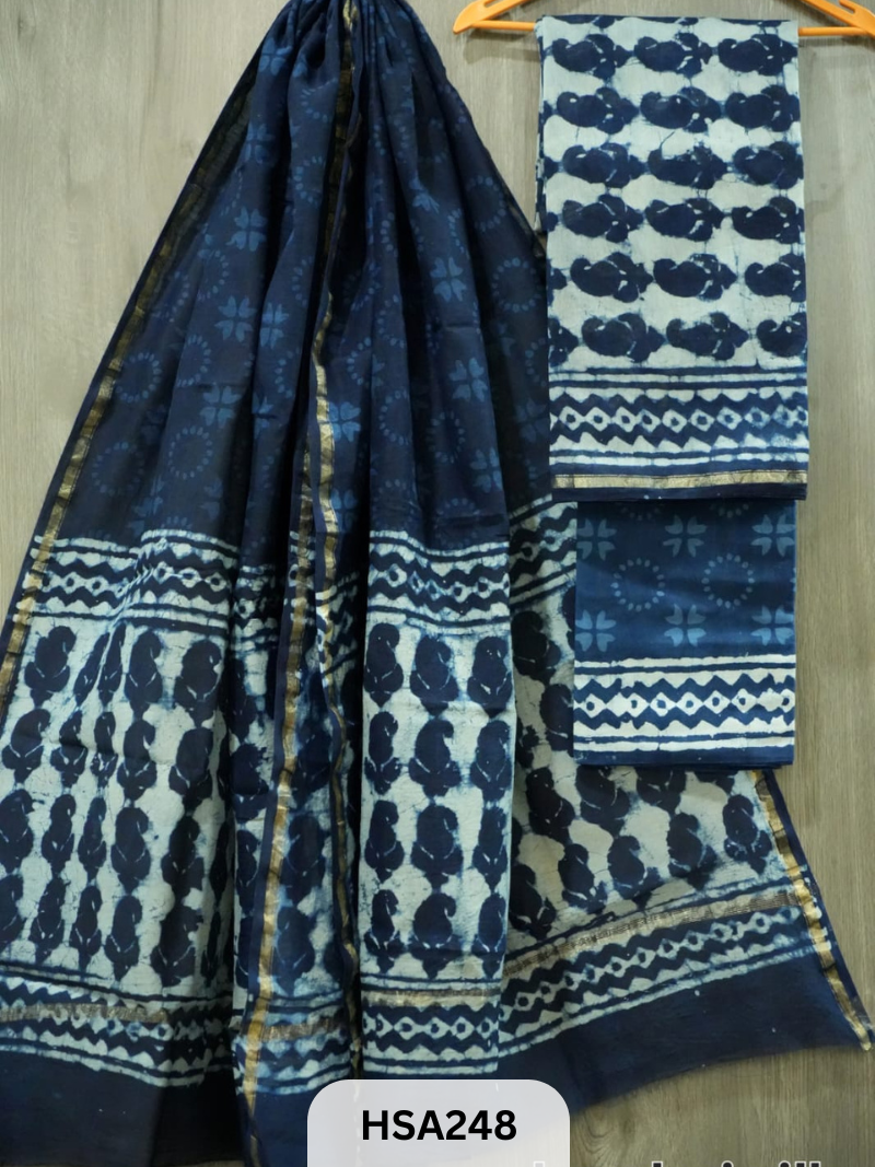 CHANDERI SILK  HAND BLOCK PRINTED SUIT | 3 PCS