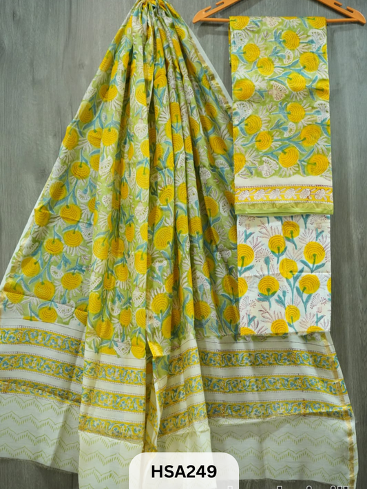 CHANDERI SILK  HAND BLOCK PRINTED SUIT | 3 PCS