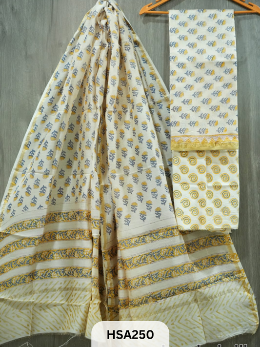 CHANDERI SILK  HAND BLOCK PRINTED SUIT | 3 PCS