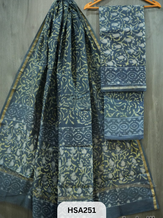 CHANDERI SILK  HAND BLOCK PRINTED SUIT | 3 PCS