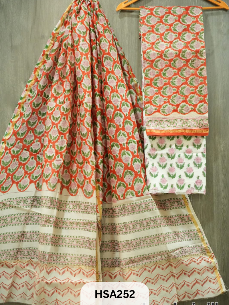 CHANDERI SILK  HAND BLOCK PRINTED SUIT | 3 PCS