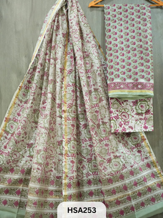 CHANDERI SILK  HAND BLOCK PRINTED SUIT | 3 PCS