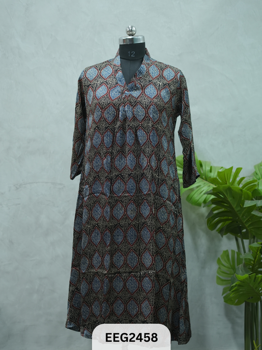 MODAL AJRAKH PRINT KURTI WITH PLEATS