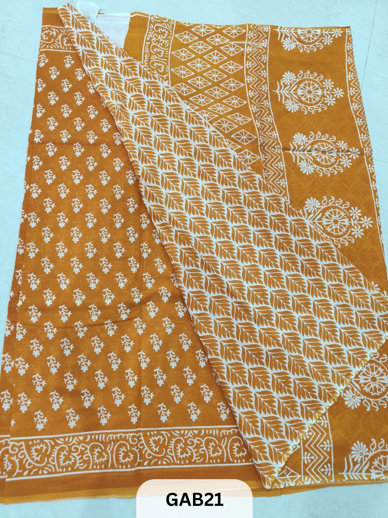 BAGRU PRINT COTTON MULMUL SAREES WITH BLOUSE-SAREE 5.5M +BLOUSE 1M