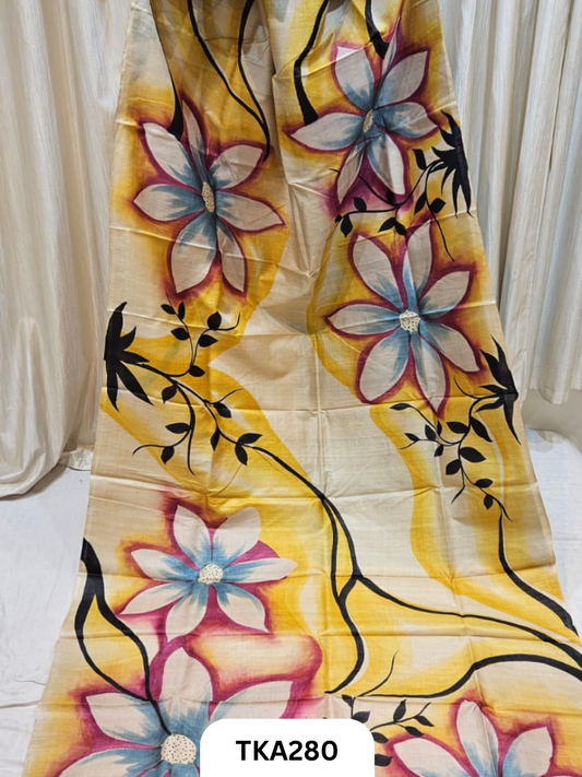 PURE HANDOWEN TUSSAR HAND PAINTED SAREE