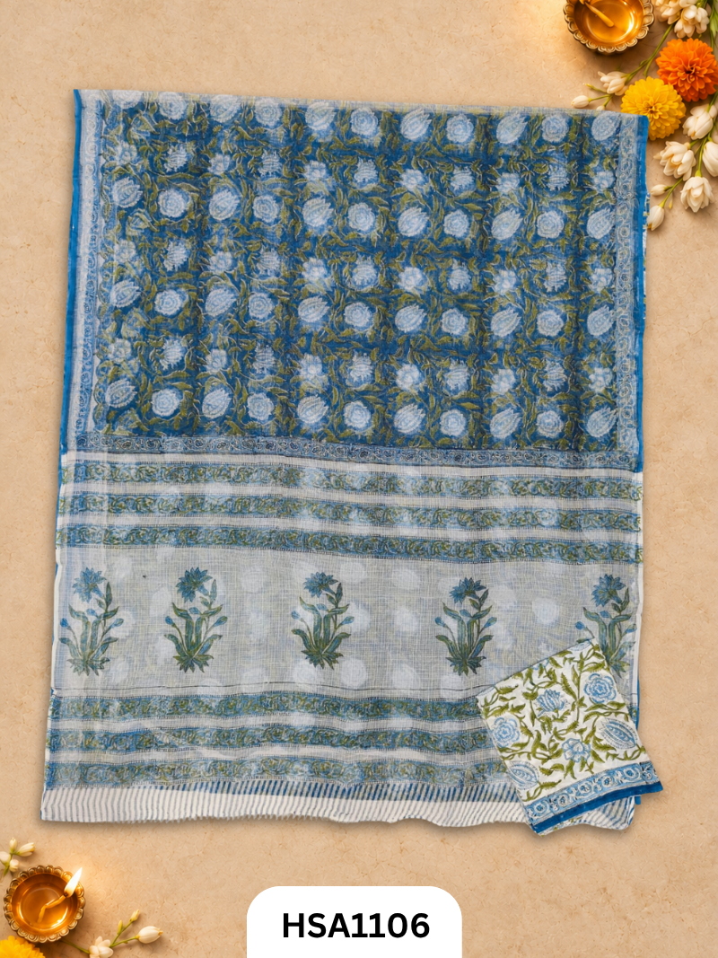Hand Block Printed Traditional Designs & Multi Colour Combinations Kota Doria Sarees