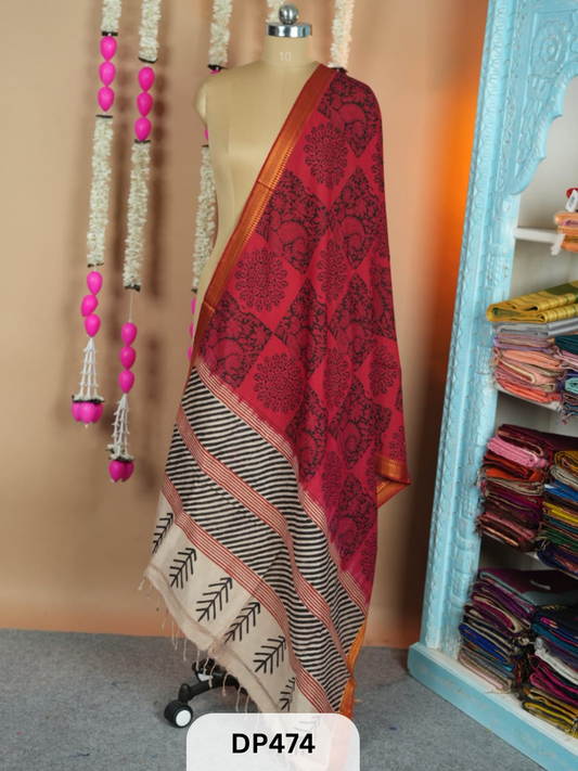 Chennuri silk dupatta with Nissam Mangalgiri border dupatta