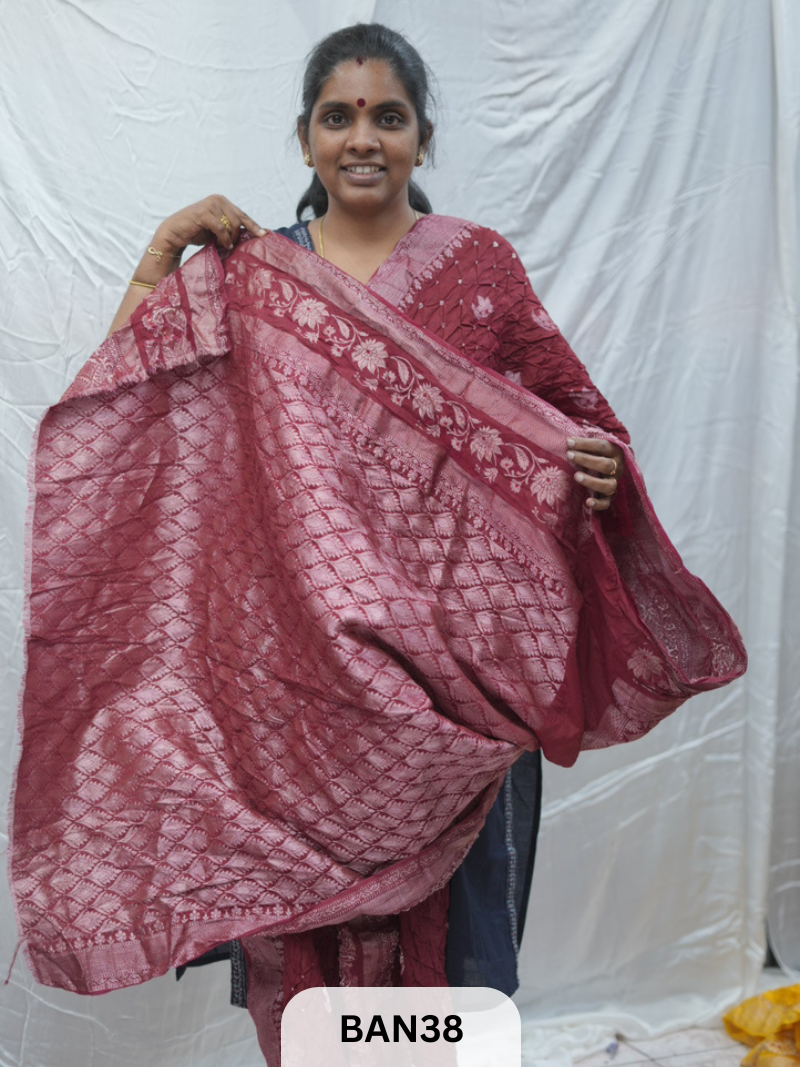 PURE RAW SILK WITH MEENAKARI BUTTA BANDHINI SAREE