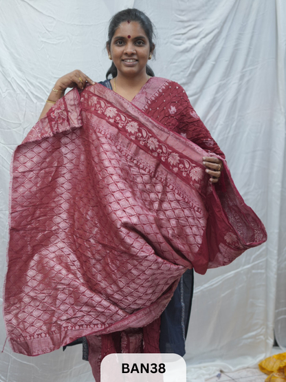 PURE RAW SILK WITH MEENAKARI BUTTA BANDHINI SAREE