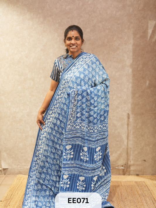 AJRAKH MODAL INDIGO SAREE - SPECIAL DEAL