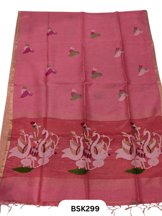 Handloom Pure Linen Silk Jamdhani Weave Saree