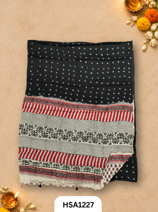 Hand Block Print Ajarkh Vanaspati Modal Silk Saree with blouse