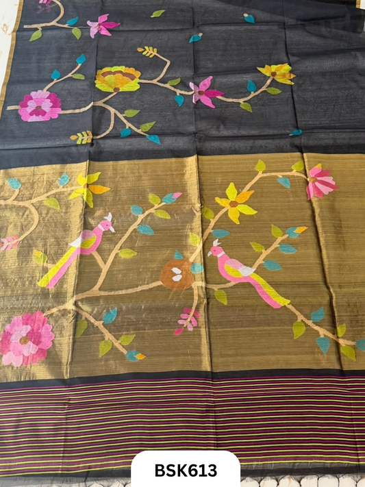 Handloom Pure Muslin Jamdhani With Hand Needle Work Saree