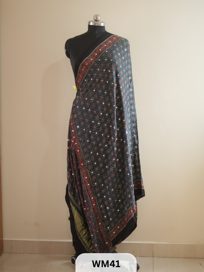 MODAL SILK WITH GLUED MIRROR LAGDI PATTA DUPPATTA