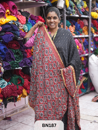 AJRAKH BANDHEJ WITH SKIRT BORDER SAREES | MODAL GAJI FABRIC
