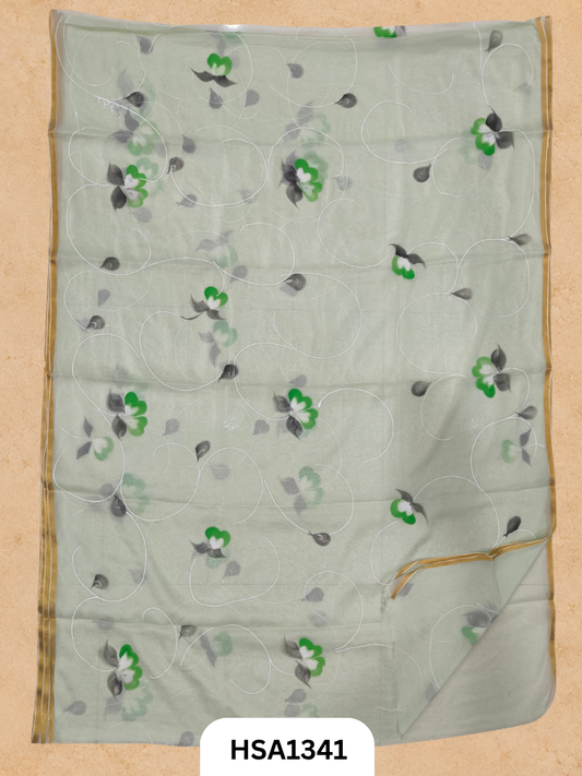 Chiffon Zari Border Saree - Hand Brush Painted