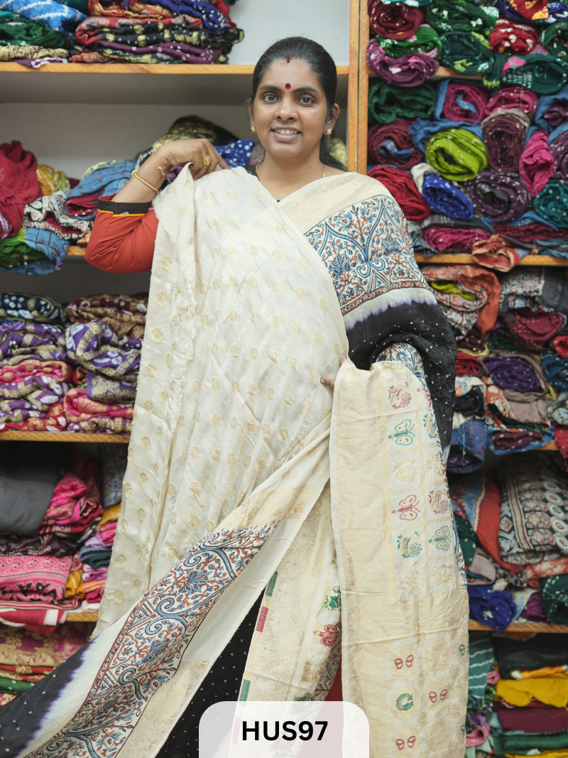 PURE DOLA SILK WITH AJRAKH MINAKARI PALLU