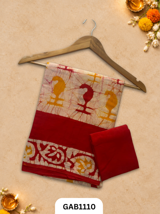 Bagru Handblock Print Mulmul Cotton Saree With Blouse