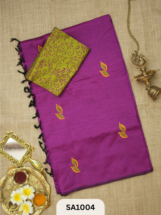 SILK COTTON EMBROIDERY HANDBLOCK SAREE
