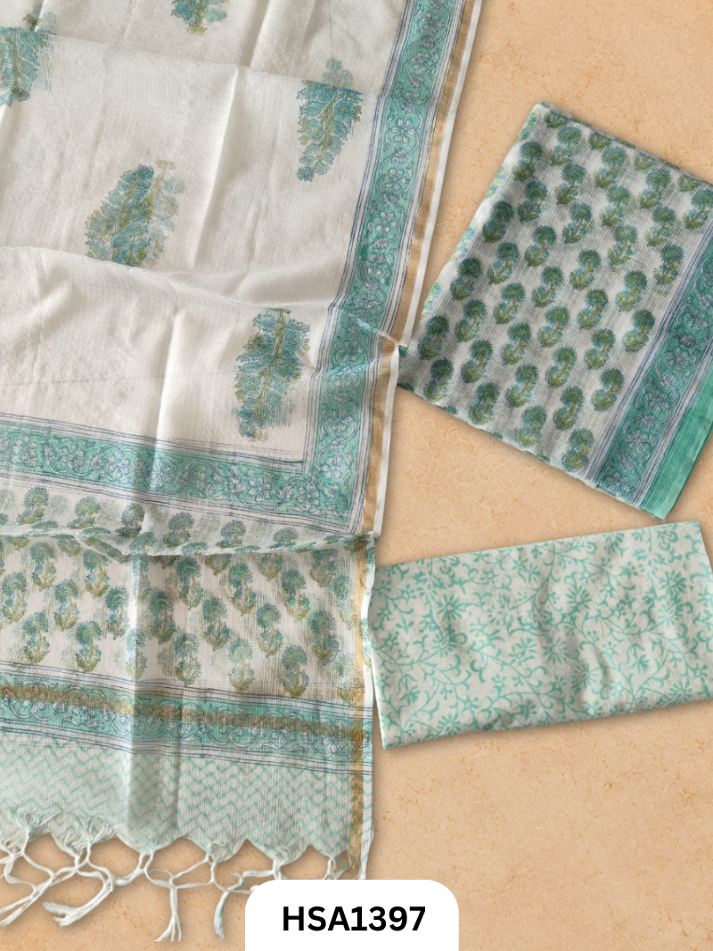 Hand block printed kota doriya suit top &duppta 2.5 meter