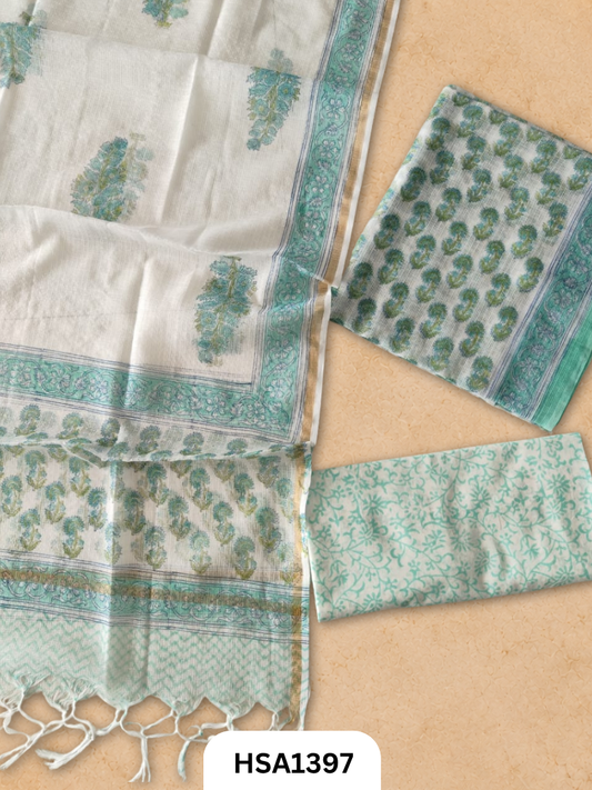 Hand block printed kota doriya suit top &duppta 2.5 meter