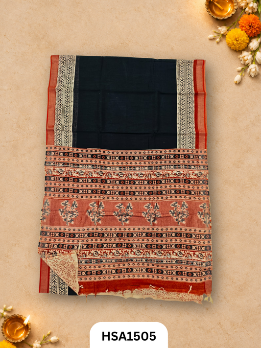 Kalamkari Hand Block Printed Soft Linen With Blouse