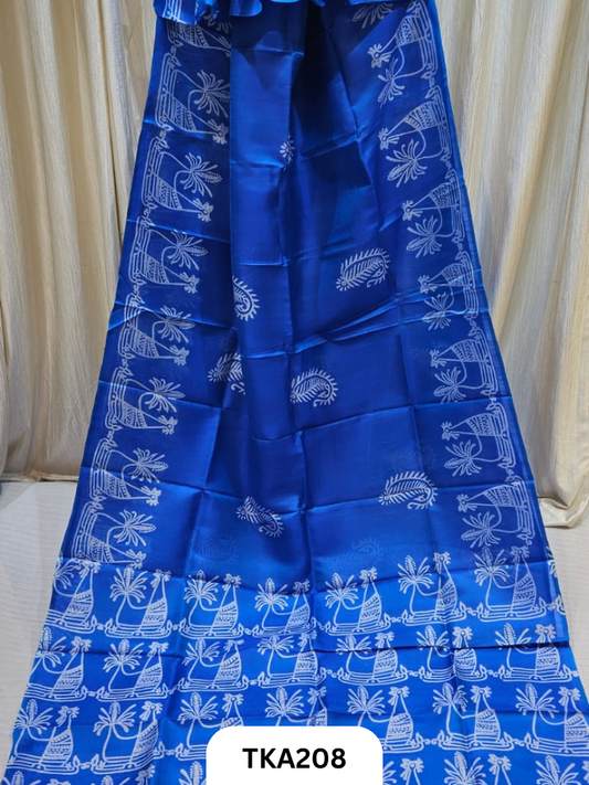 Bishnupuri Katan Silk Block Print Saree