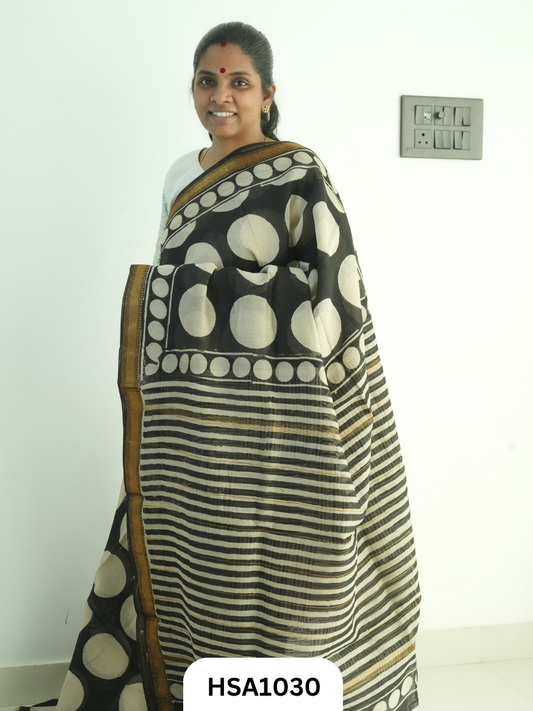 Pure Maheswari Silk Cotton - Handblock Print Saree With Blouse