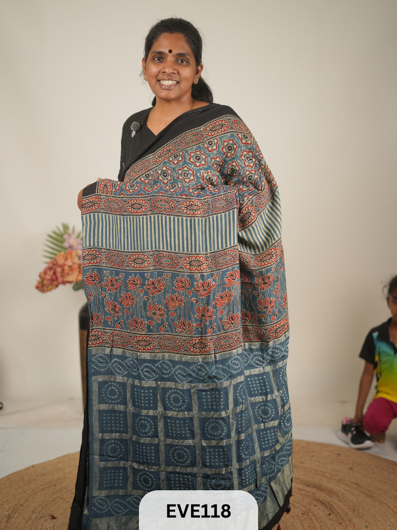 TUSSAR CHANDERI WITH GHARCHOLA - NATURAL AJRAKH HANDBLOCK