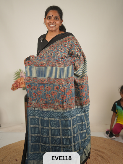 TUSSAR CHANDERI WITH GHARCHOLA - NATURAL AJRAKH HANDBLOCK