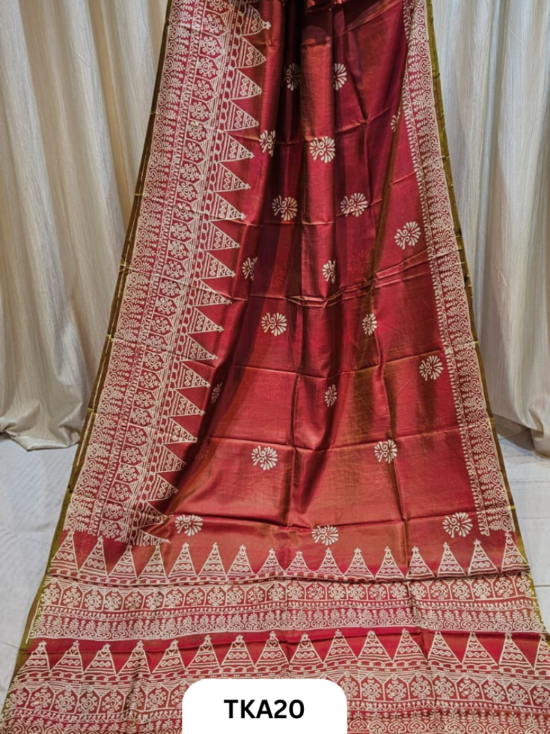 Pure Bishnupuri Silk Dual Shade Handblock