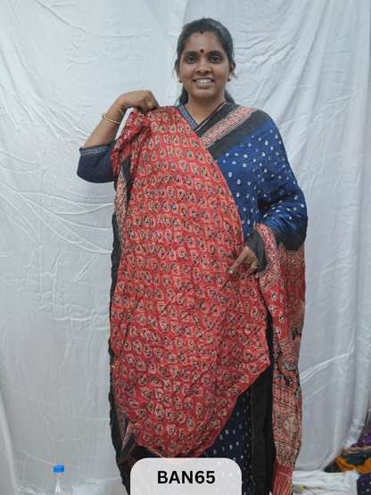 BANDHANI WITH AJRAKH SEMI GAJI SAREE