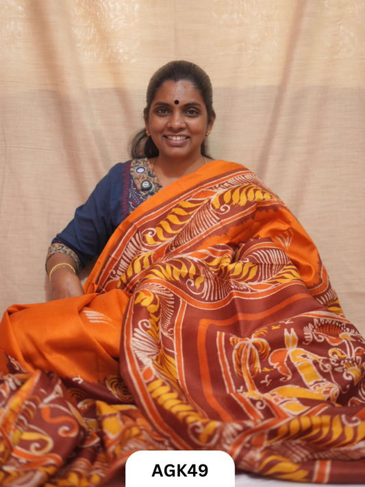 Premium Murshidabad 3-Ply Silk Hand Batik Saree – Silk Mark Certified