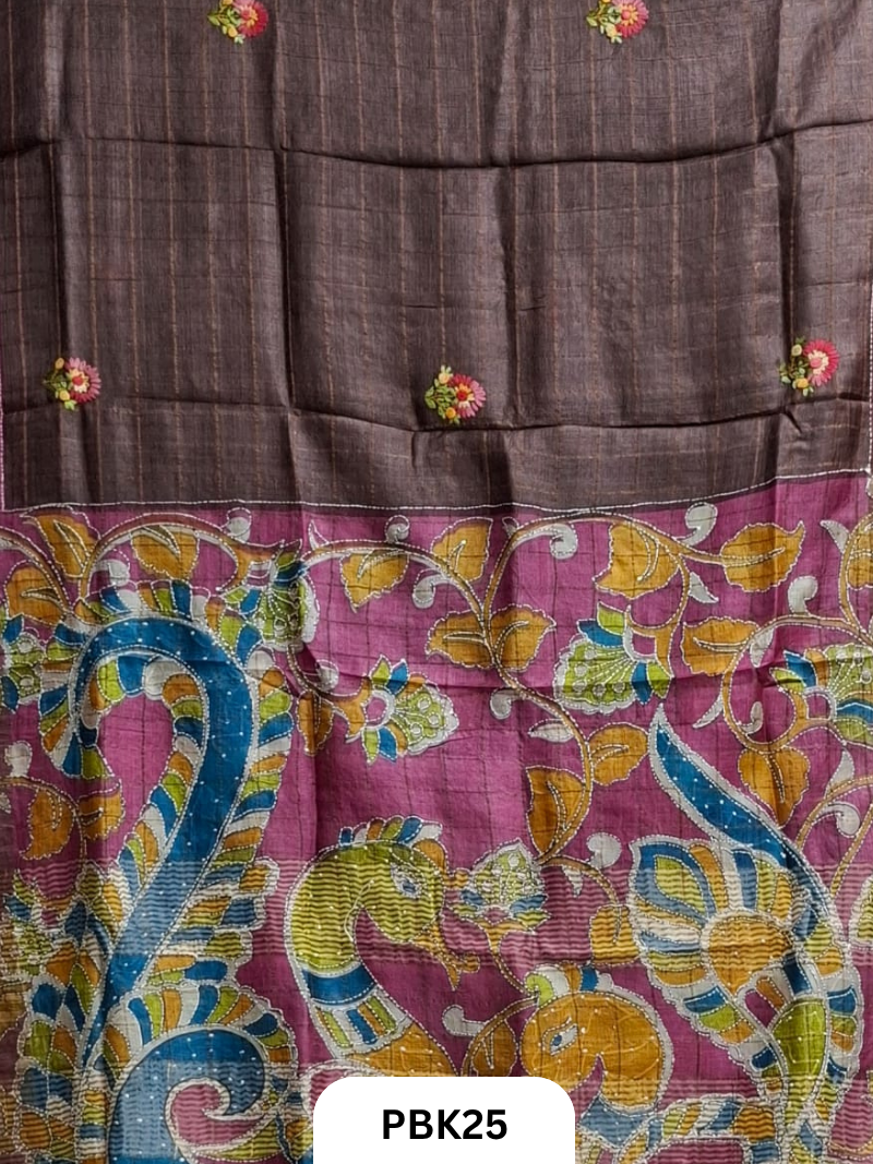 Pure Tussar Silk Saree with Heavy Embroidery & Bullion Stitch