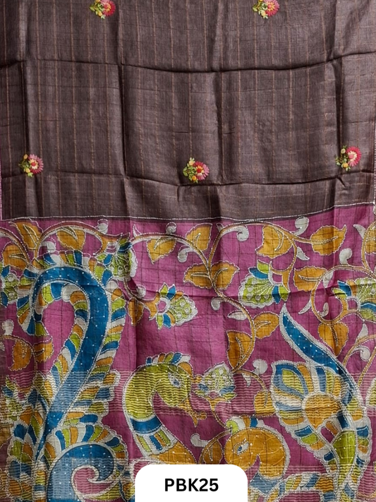 Pure Tussar Silk Saree with Heavy Embroidery & Bullion Stitch