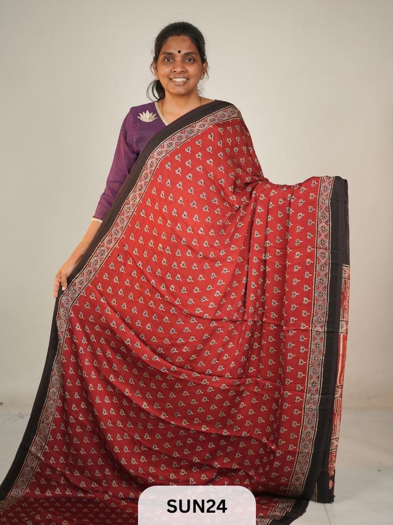 MODAL SILK WITH AJRAKH HANDBLOCK PRINT SAREE