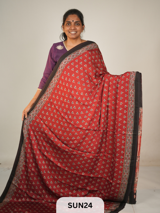 MODAL SILK WITH AJRAKH HANDBLOCK PRINT SAREE