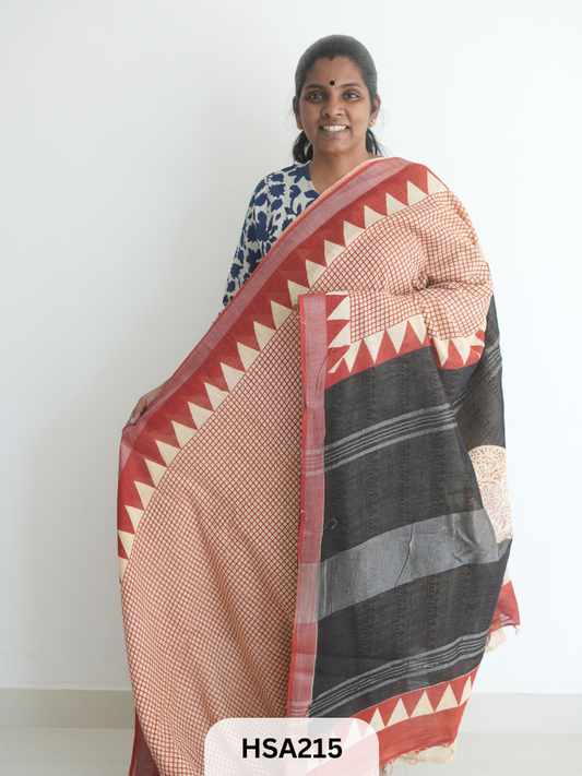 LENIN COTTON HANDBLOCK PRINTED SAREE