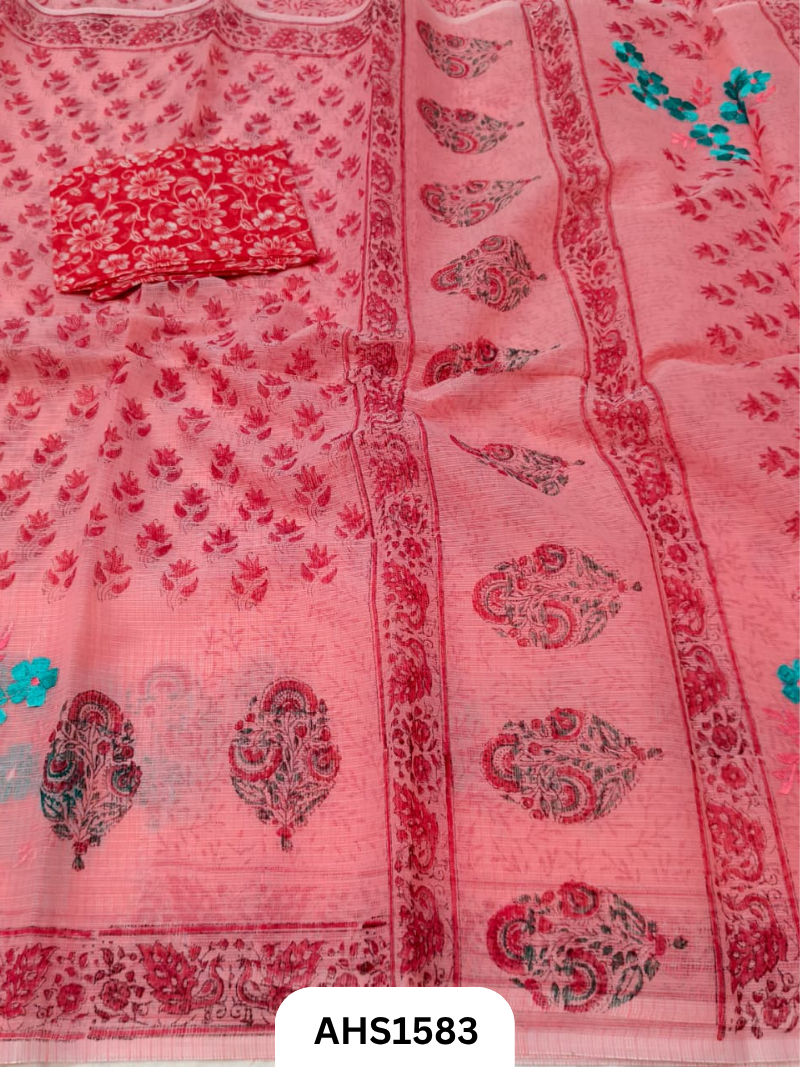 Kota Cotton Embroidery + Printed Saree