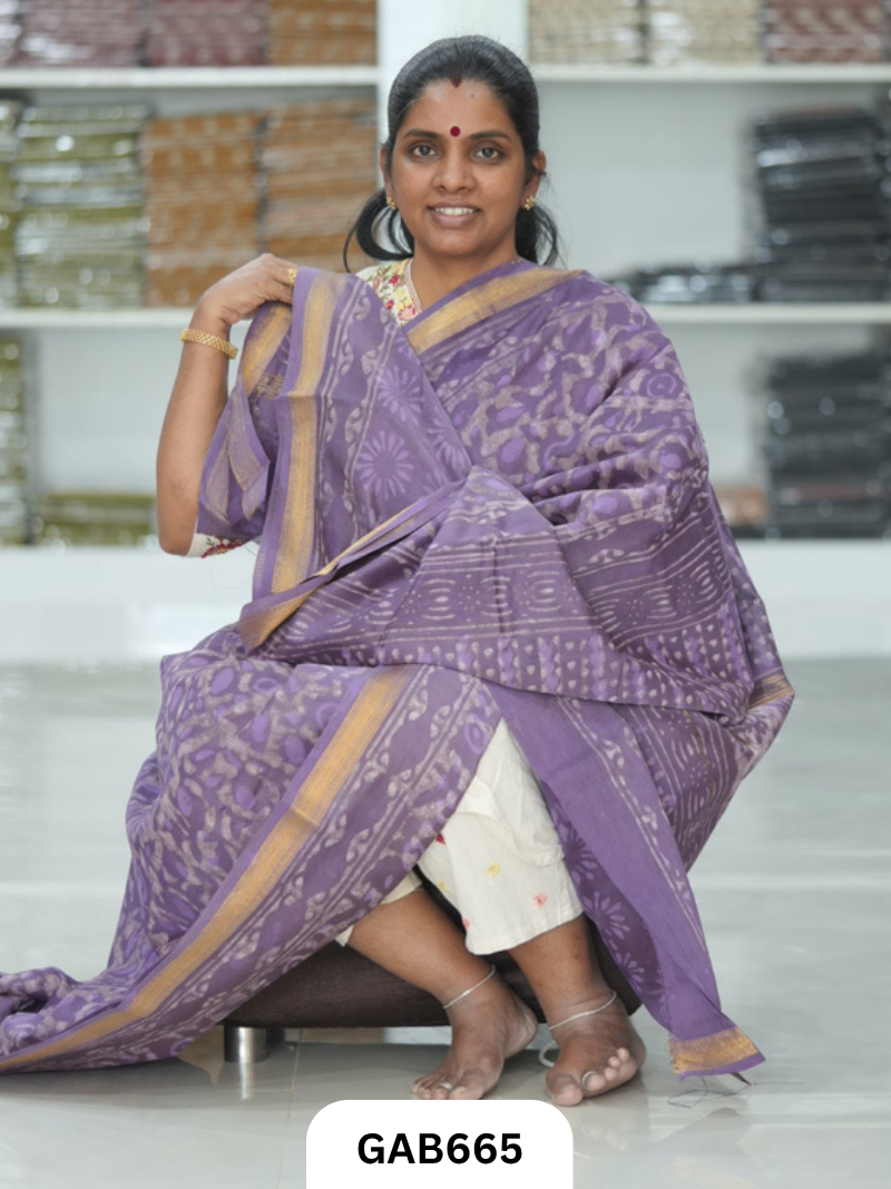 Hand Block Printed Maheshwari Silk Saree