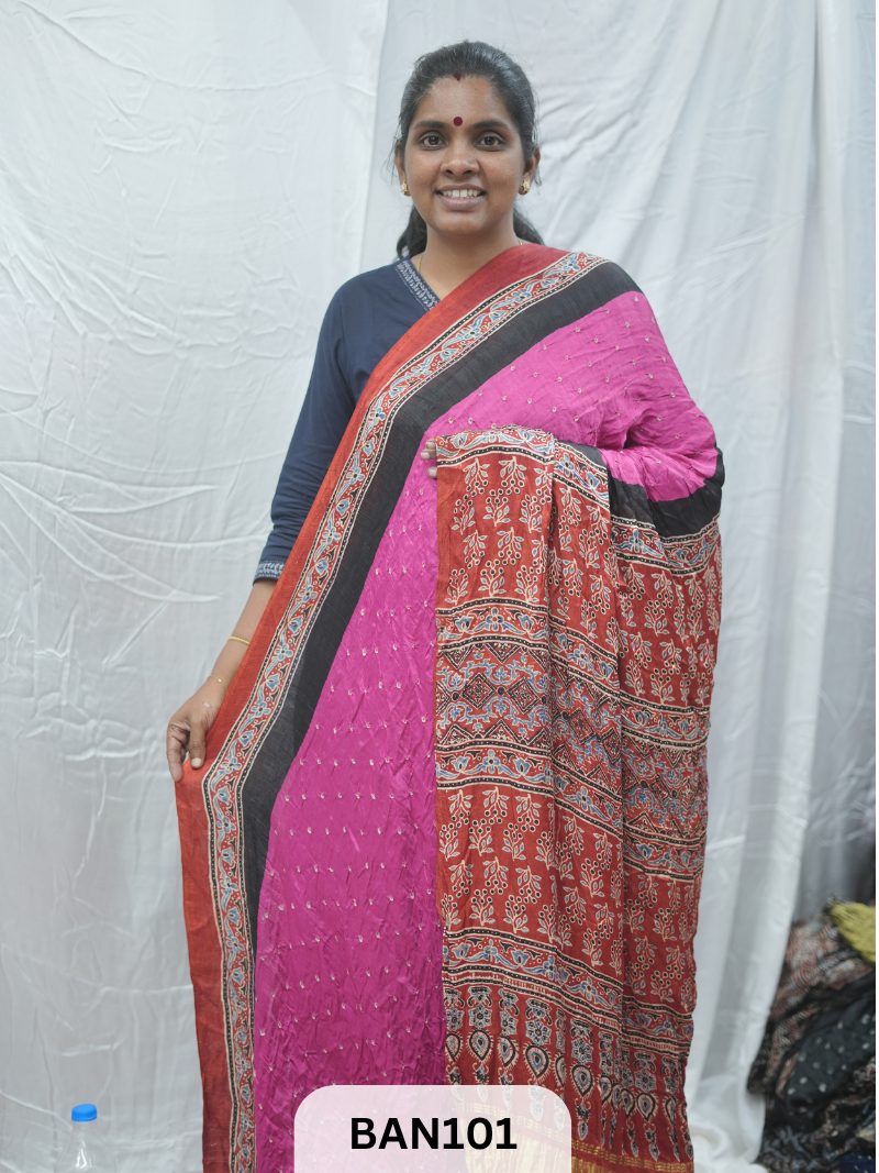 BANDHANI WITH AJRAKH SEMI GAJI SAREE