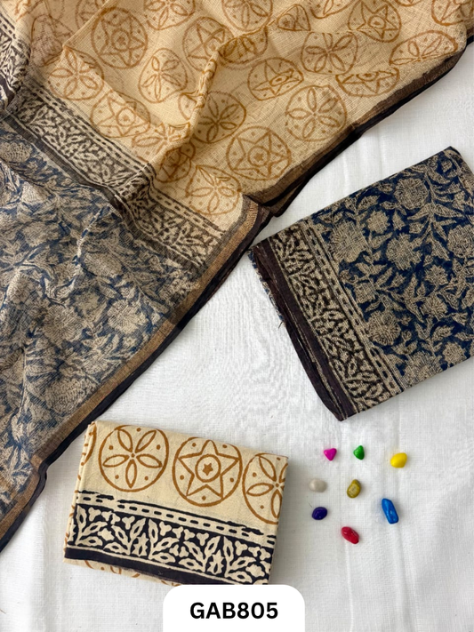 HandBlock Printed Kota Doriya Suit With Kota Doriya Duppta Cotton bottom | 2.5 mtr