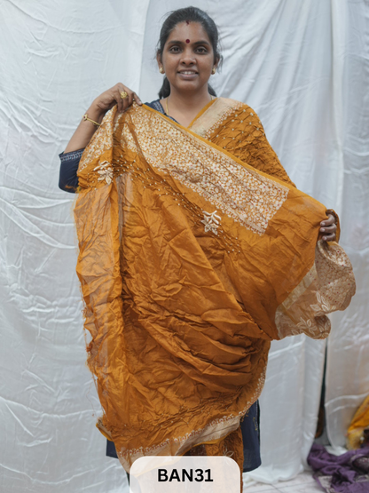 PURE RAW SILK WITH MEENAKARI BUTTA BANDHINI SAREE