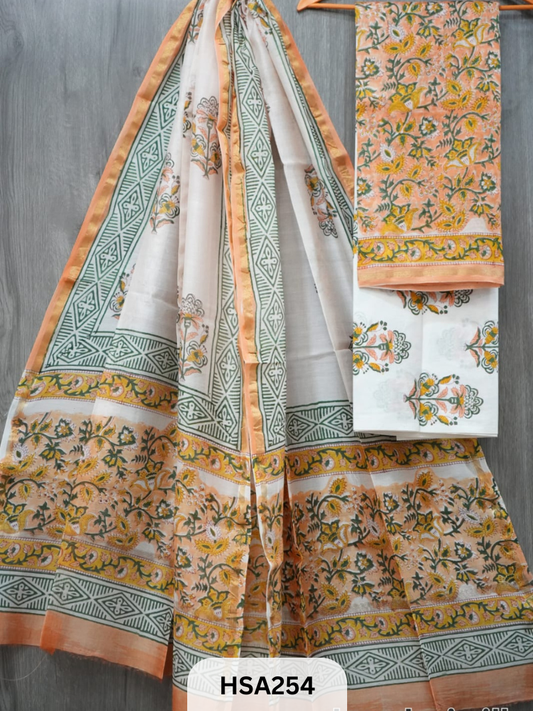 CHANDERI SILK  HAND BLOCK PRINTED SUIT | 3 PCS