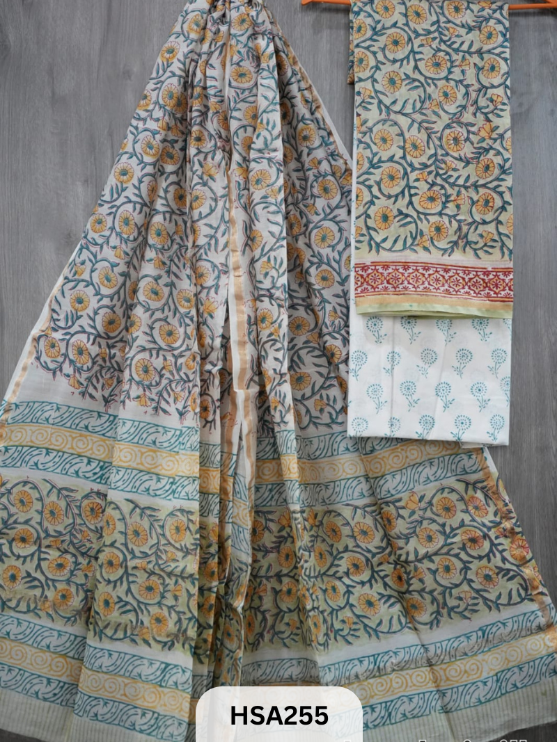 CHANDERI SILK  HAND BLOCK PRINTED SUIT | 3 PCS