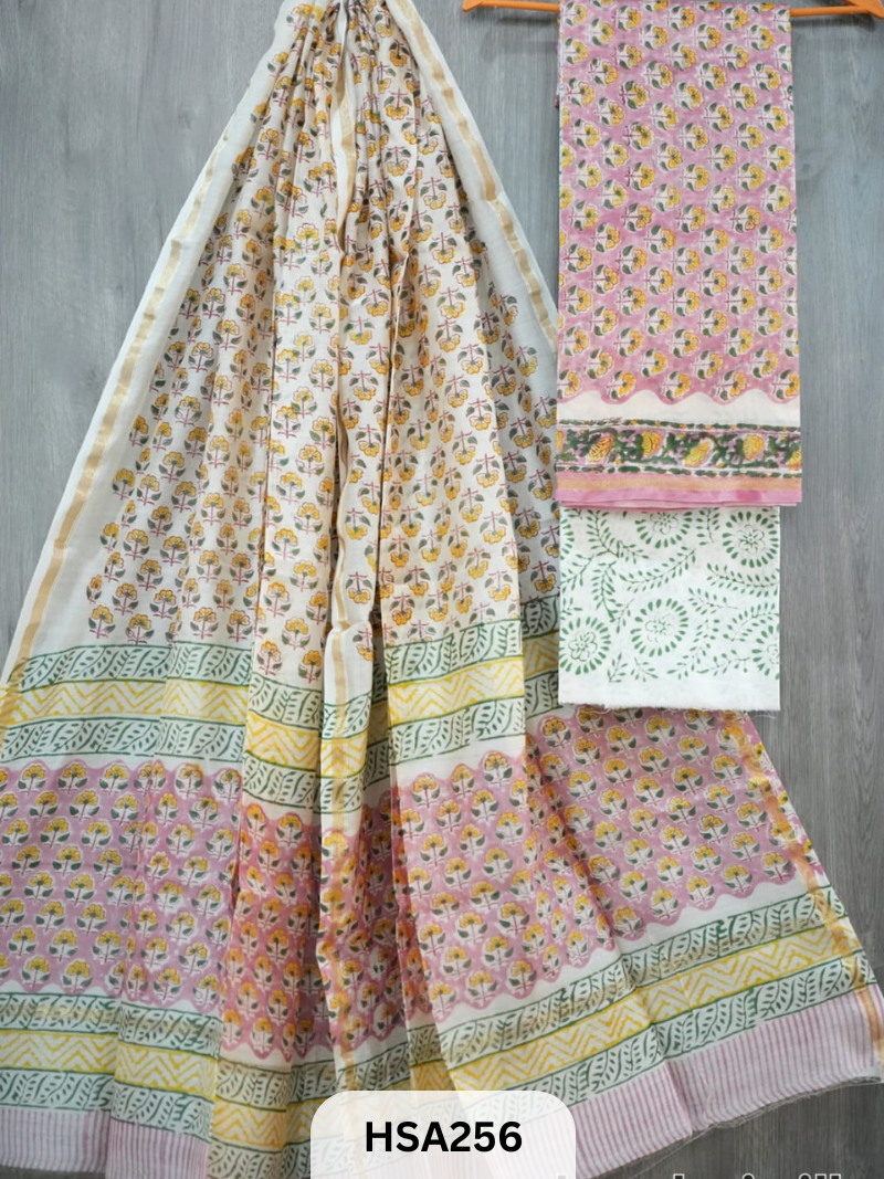CHANDERI SILK  HAND BLOCK PRINTED SUIT | 3 PCS